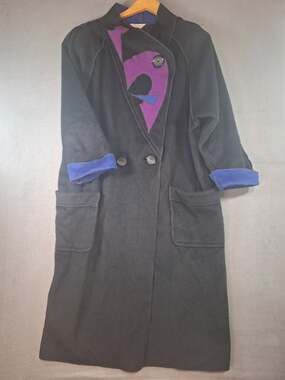 Marylou Ozbolt Storer Fibrearts Purple Color Block Geometric Design Wool Coat Lg